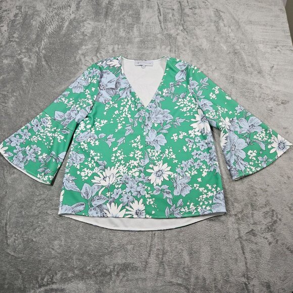 Tuckernuck Top Womens Small Green Floral Botanical Rose Preppy Blouse - Picture 1 of 8